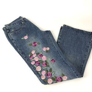 Limited Too Jrs Denim Pants Jeans Floral Boho Ribbon Embroidered 3 Jrs /14R